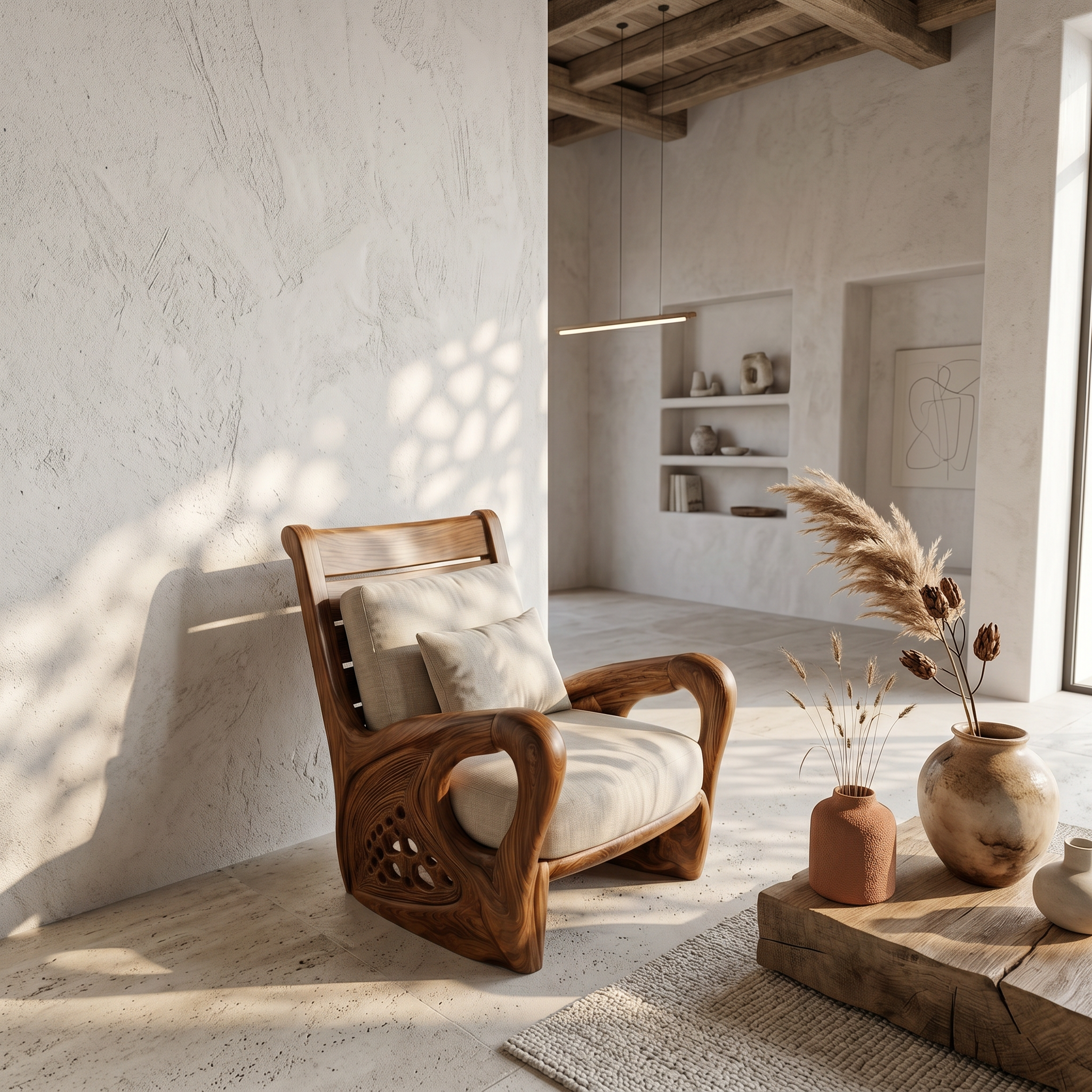 Nature Inspired Wooden Armchair For Living Room Relaxation And Comfort