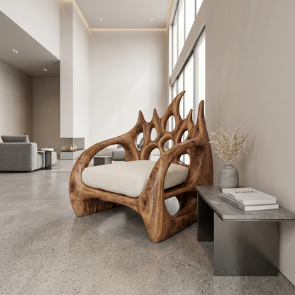 Contemporary Armchair With Organic Wood Silhouette For Living Room Decor