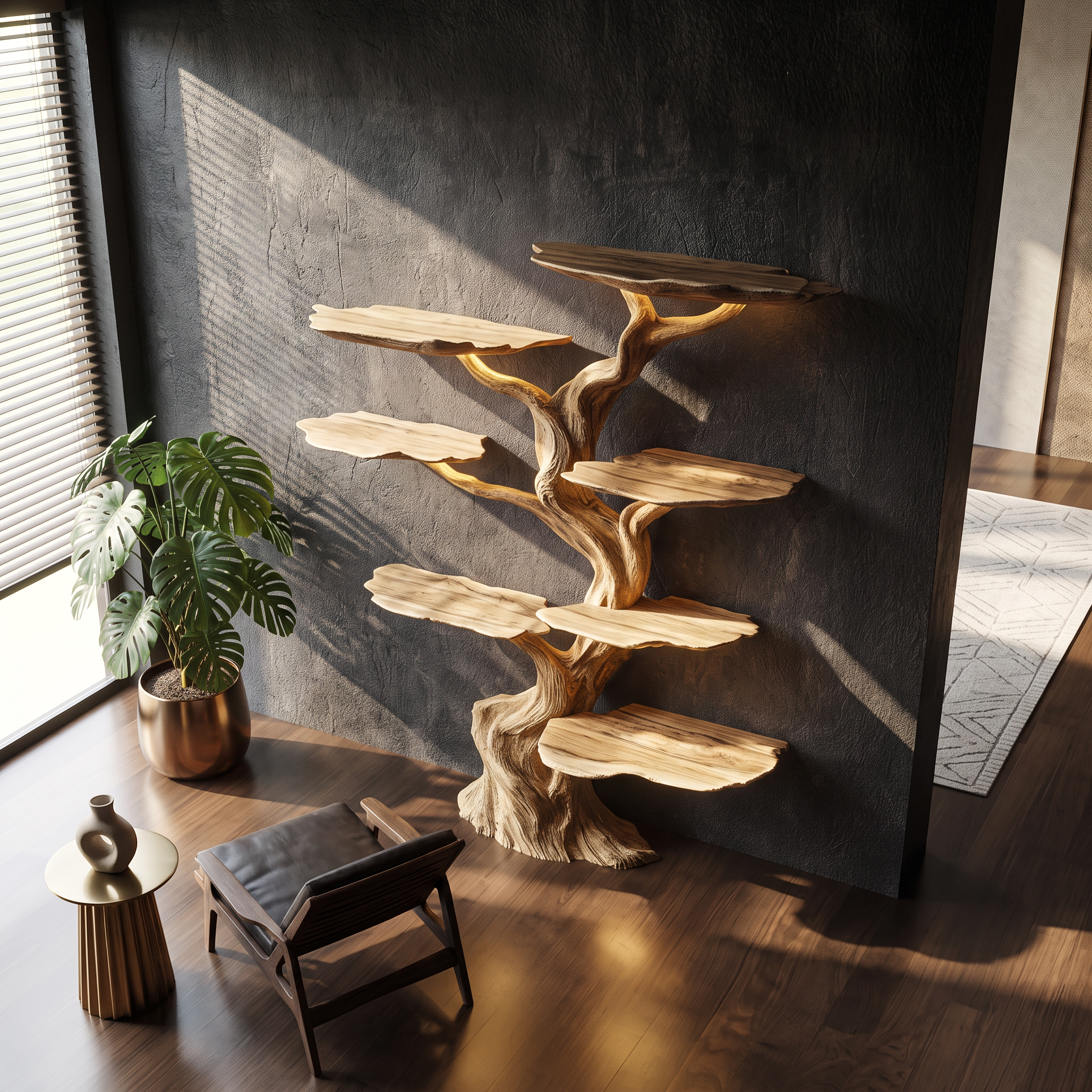 Modern Tree Bookshelf Wood Handmade Natural Gift