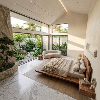 Minimalist Bed Frame With Organic Edge Headboard For Bedroom