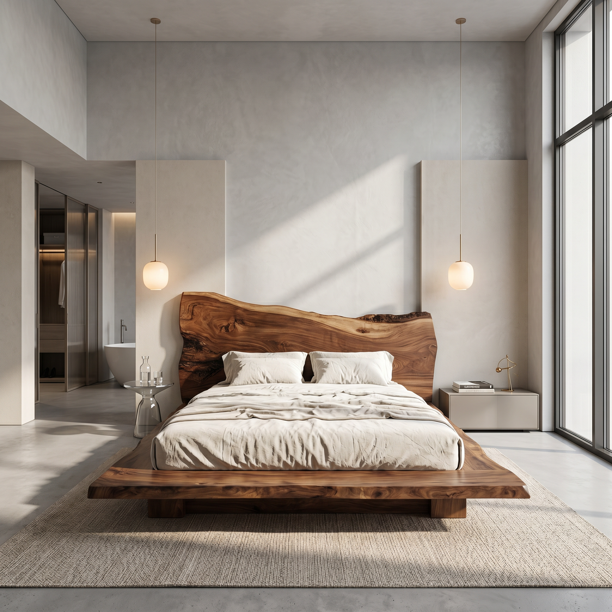 Japandi Bed Frame With Handcrafted Solid Wood Design For Bedroom