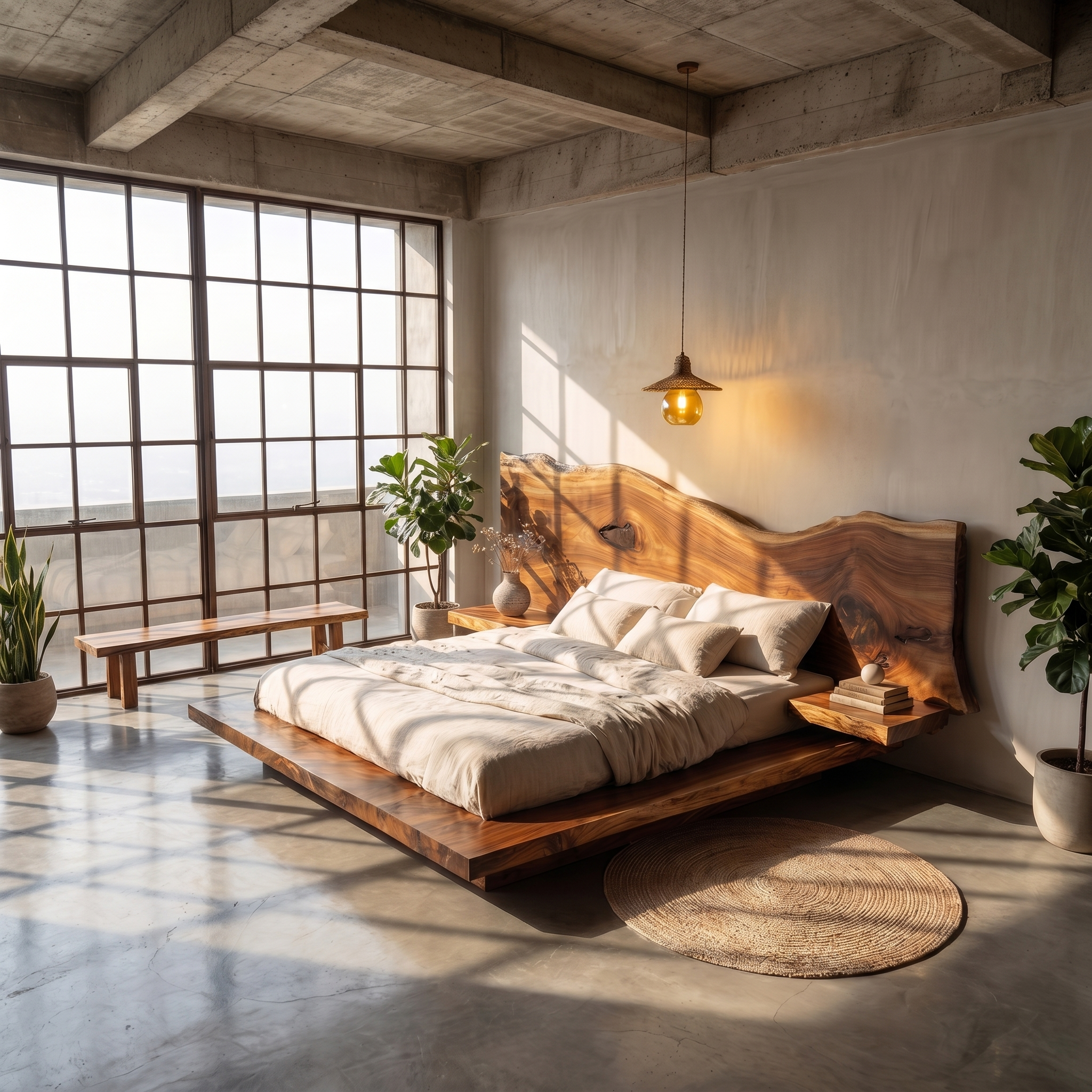 Modern Solid Wood Bed Frame With Floating Platform Design For Bedroom