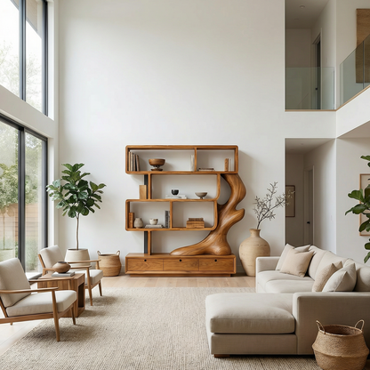 Contemporary Wooden Bookcase With Storage For Living Room