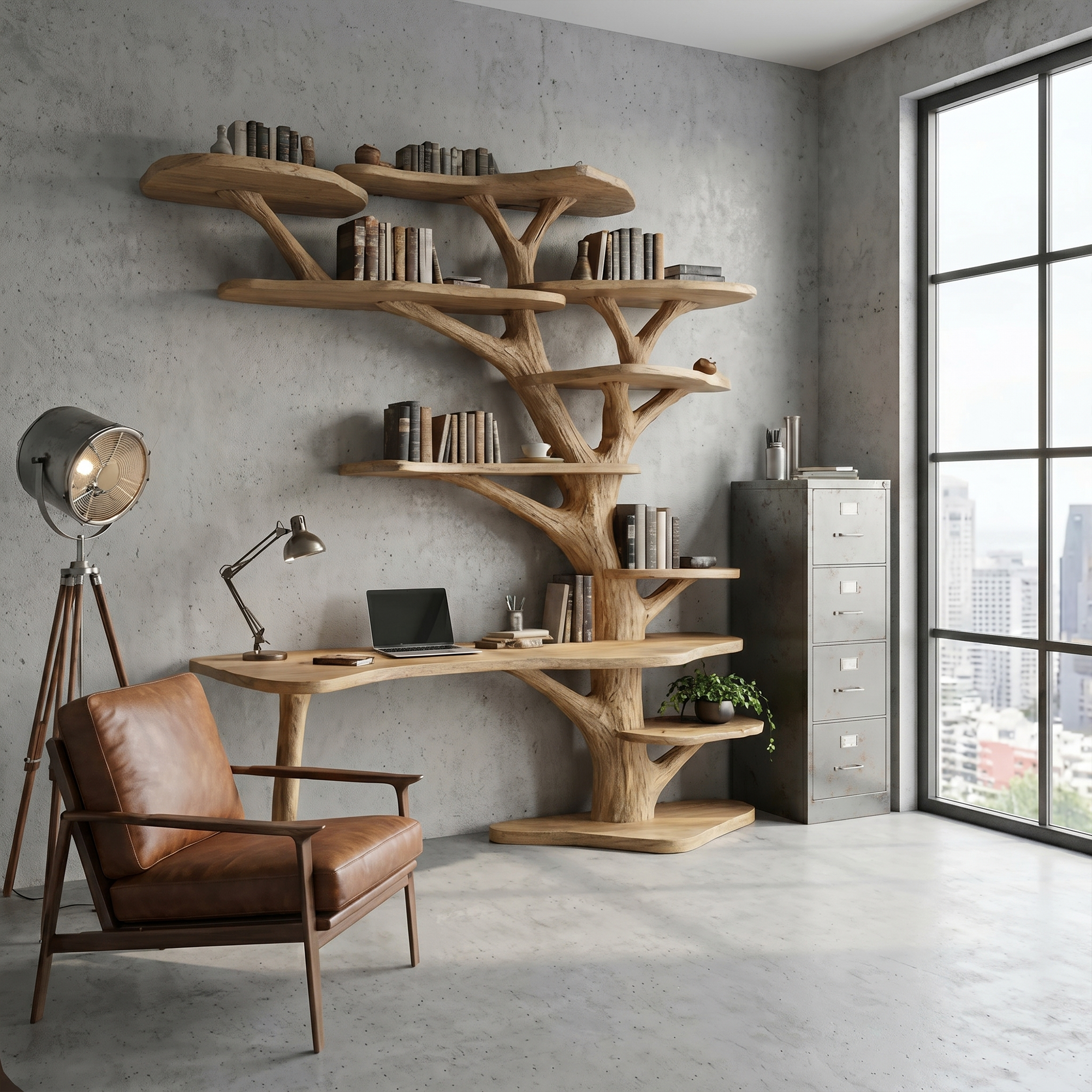 Rustic Tree Bookshelf Desk Home Office Or Study Room