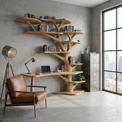 Rustic Tree Bookshelf Desk Home Office Or Study Room