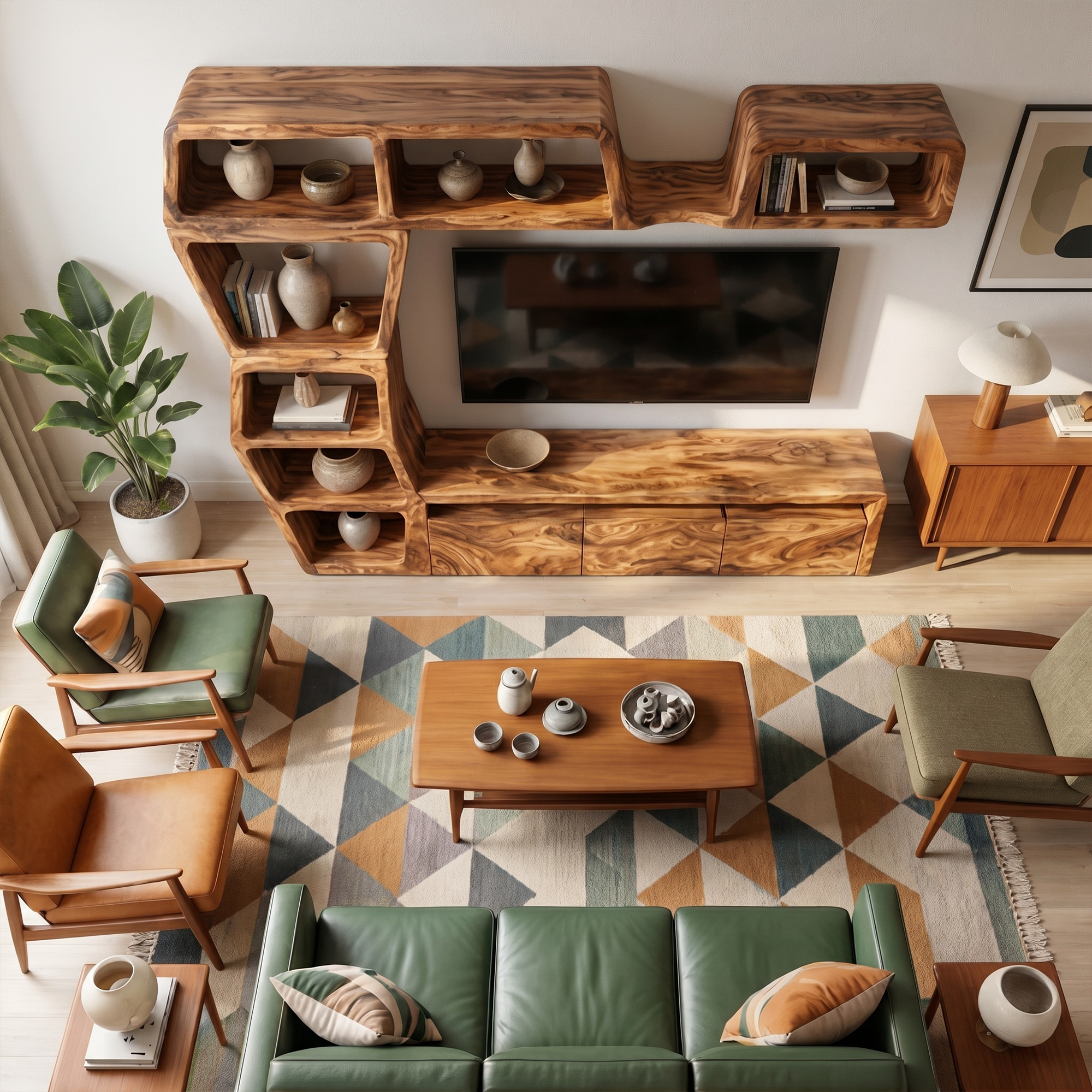 Contemporary Entertainment Center With Integrated Display Shelves For Living Room