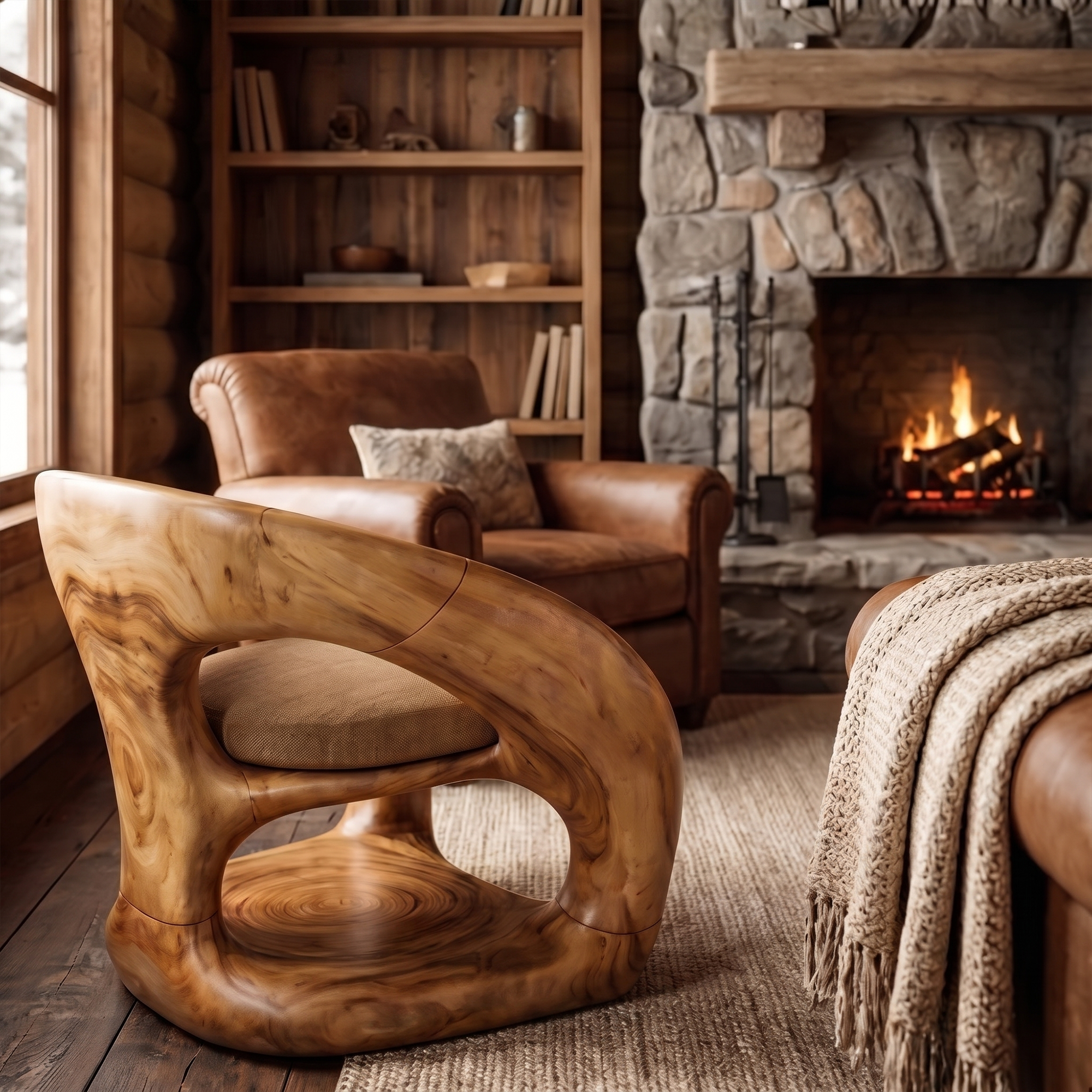 Nature Inspired Armchair Artistic Curved Wood Design For Living Room