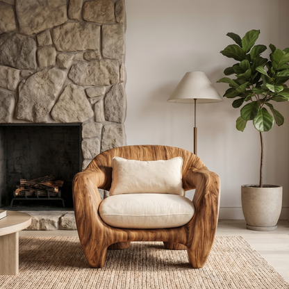 Organic Armchair Sculptural Wood Frame Design For Living Room
