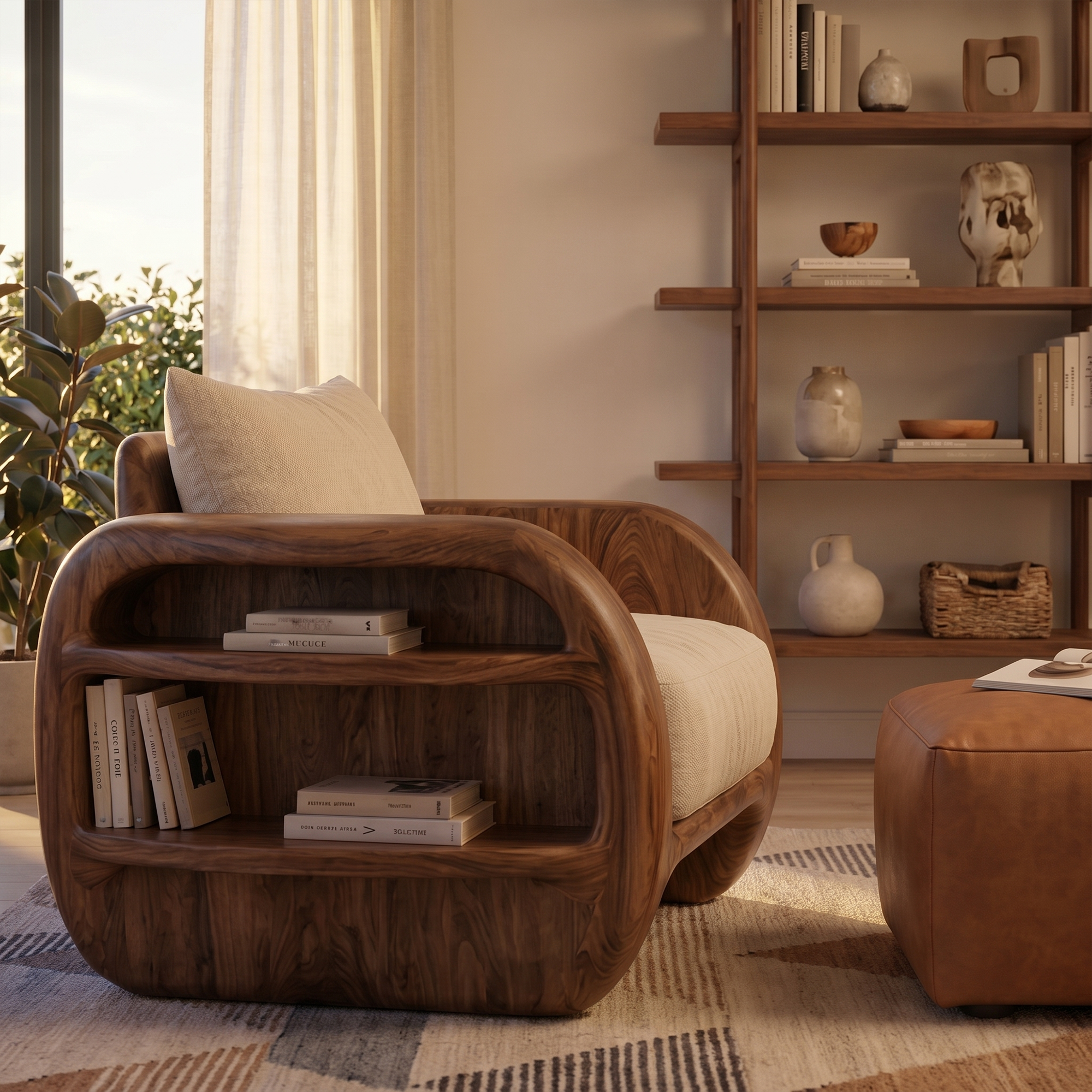 Nature Inspired Accent Chair Organic Curved Design For Living Room