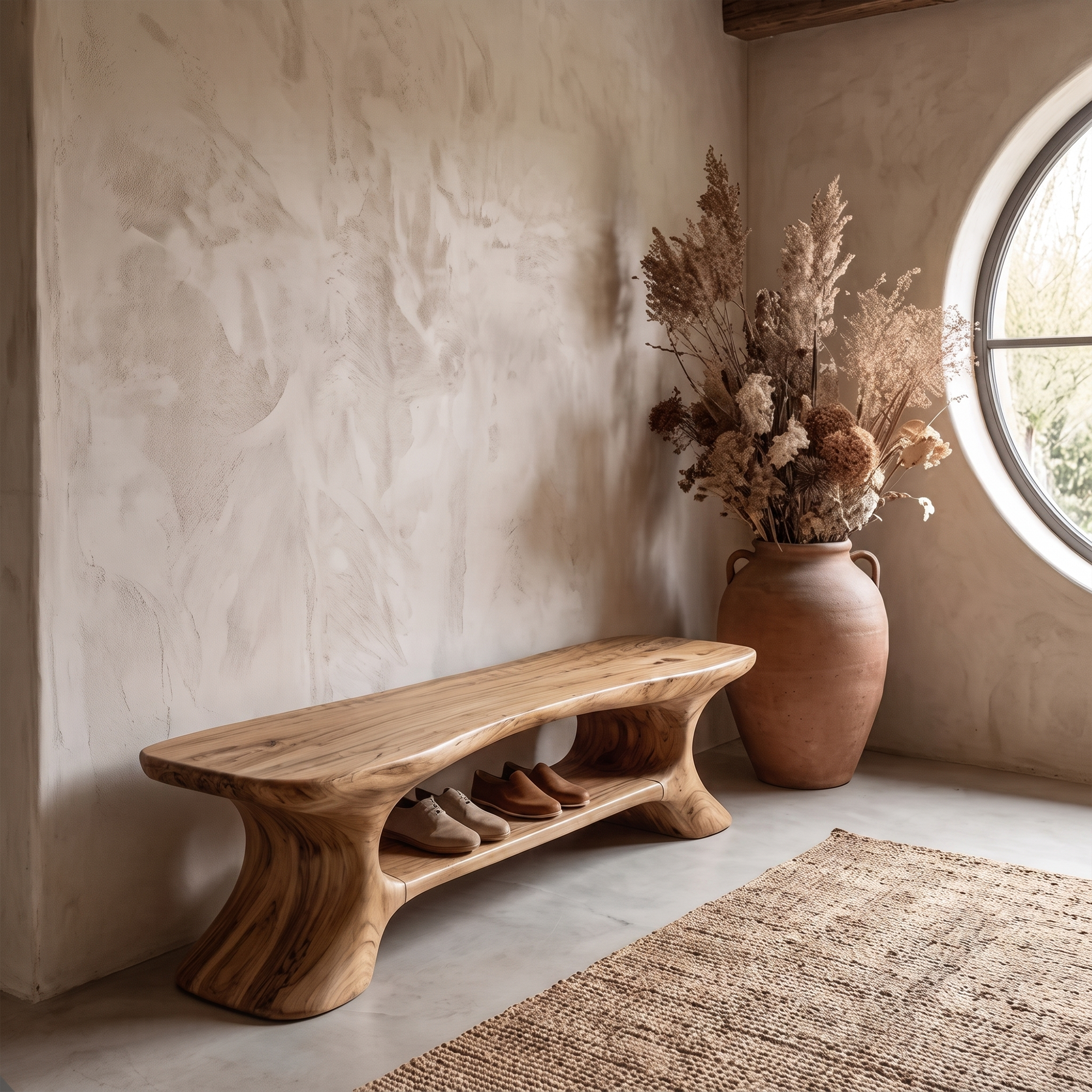 Rustic Entryway Bench With Integrated Shoe Storage For Entryway