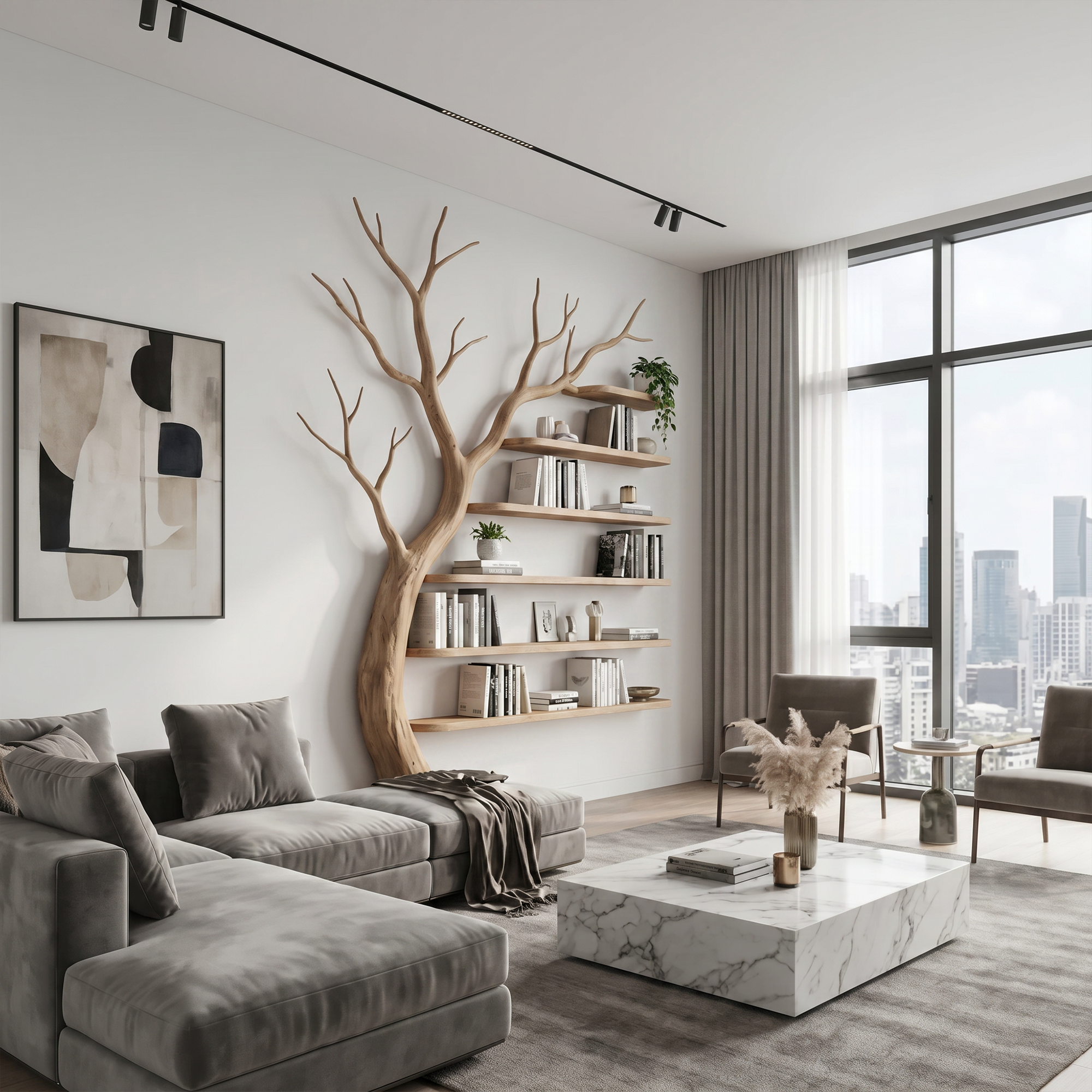 Rustic Tree Display Shelf Modern Living Room