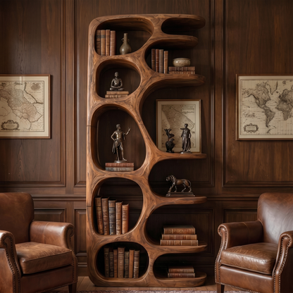 Minimalist Sculptural Bookshelf With Solid Wood Construction For Living Room