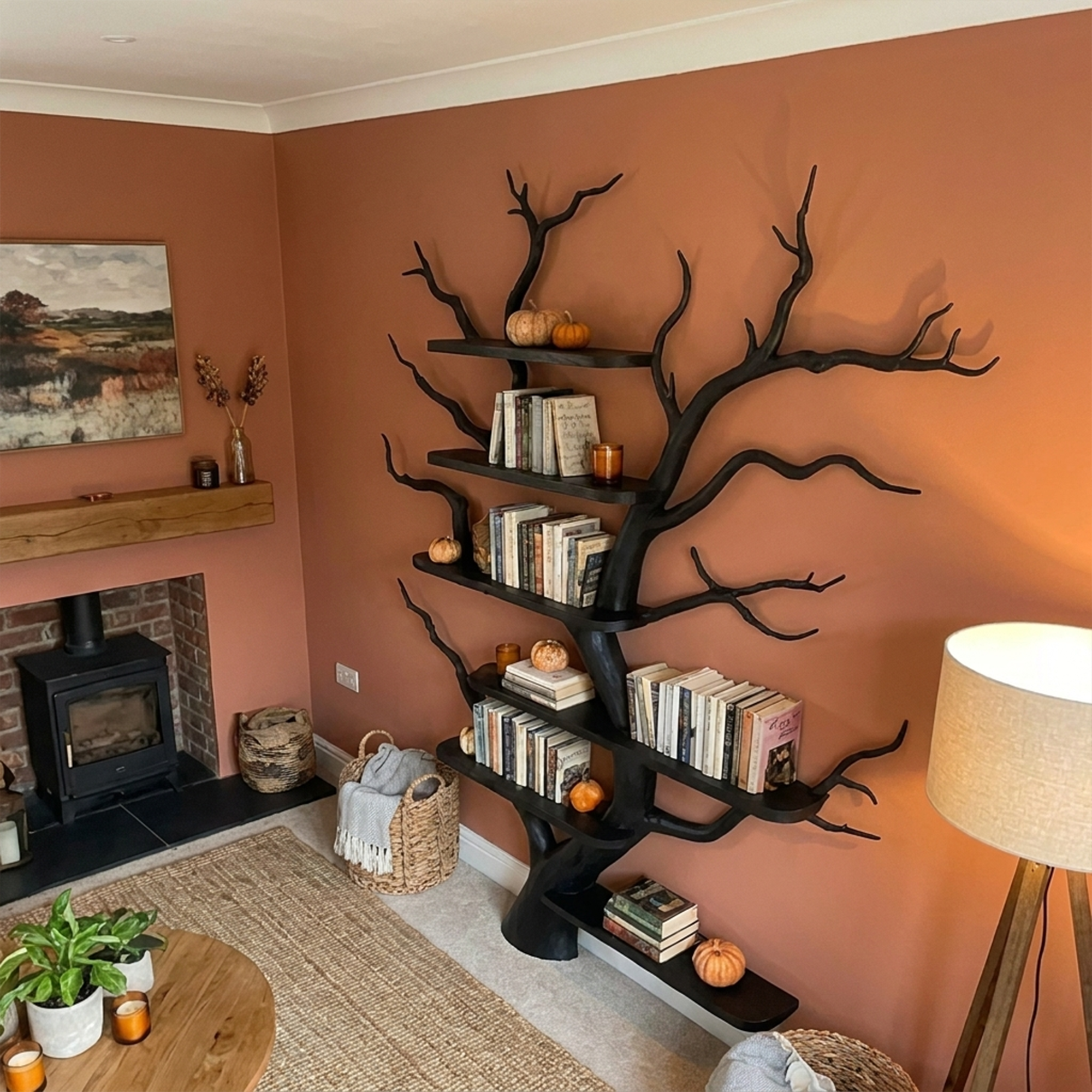 Mid Century Tree Wall Shelf Christmas Living Room