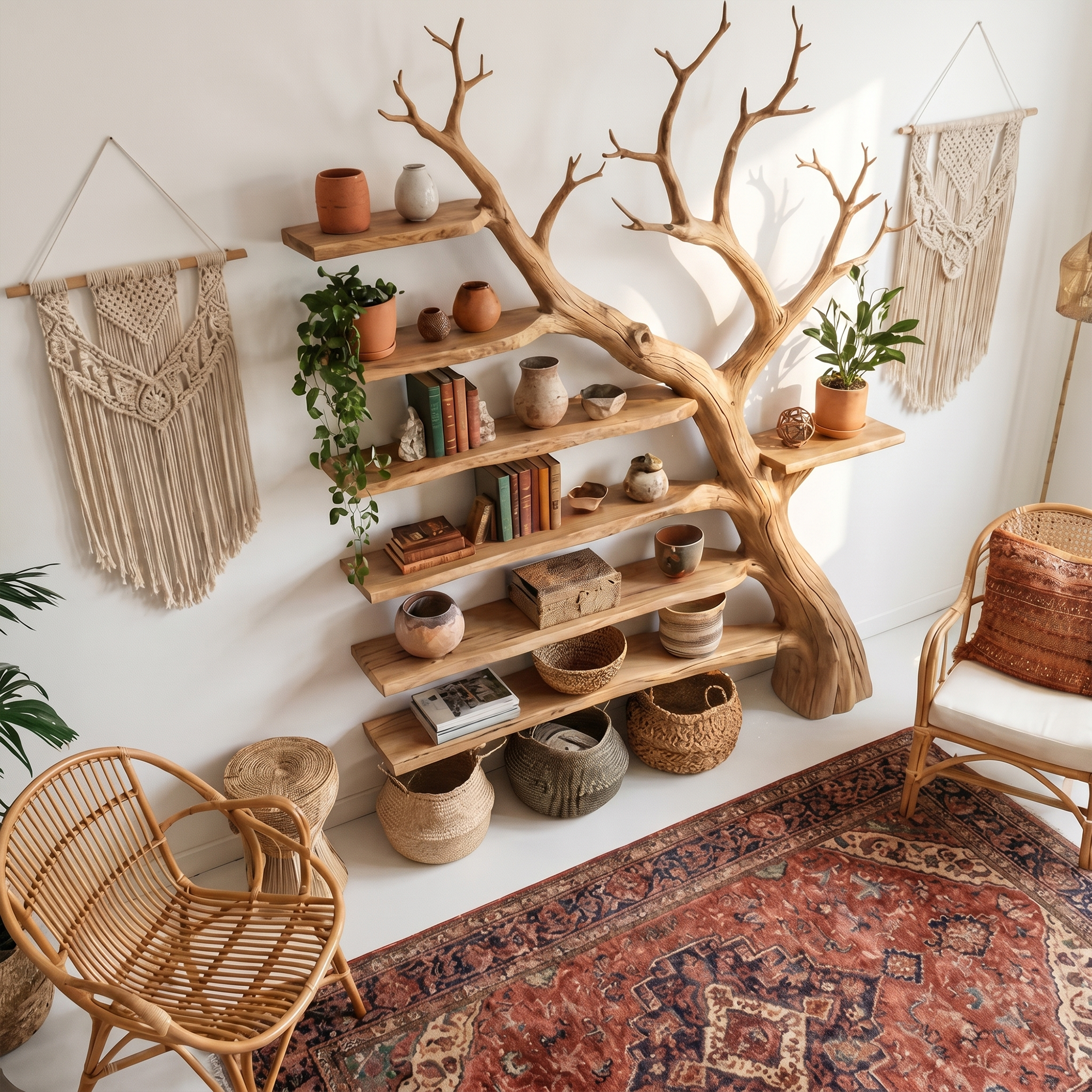 Rustic Branch Bookshelf Home Office Artistic Wall Decor