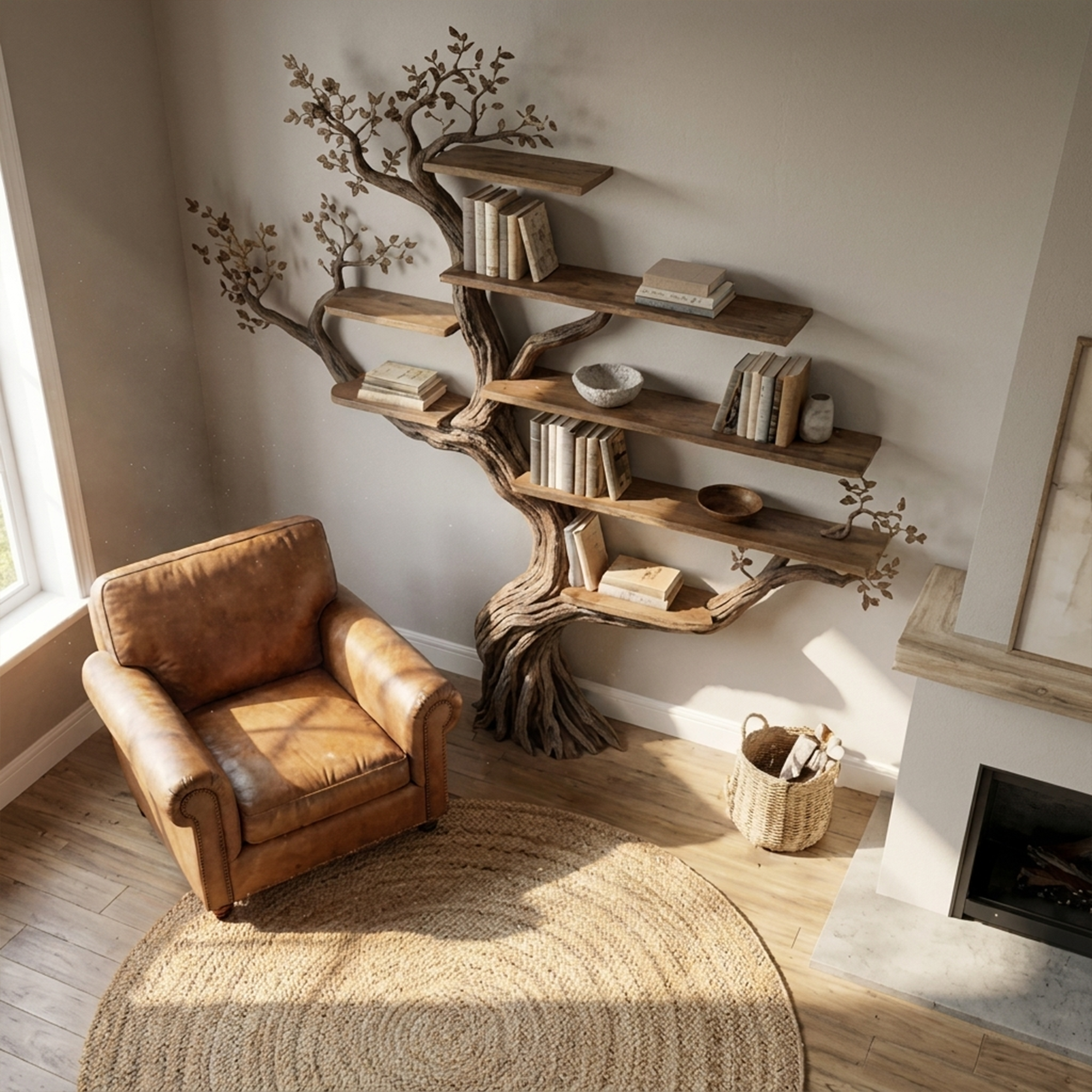 Modern Organic Living Room Interior Flowing Sculptural Wall Feature