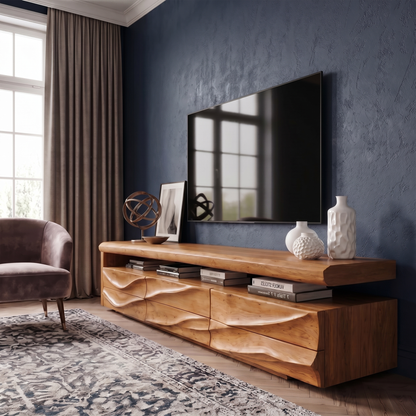 Organic Modern TV Cabinet With Handcrafted Solid Wood Design For Living Room