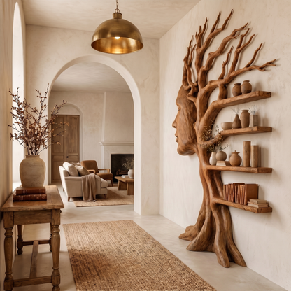 Fantasy Tree Bookshelf With Sculptural Face Design And Integrated Branch Shelves For Living Room