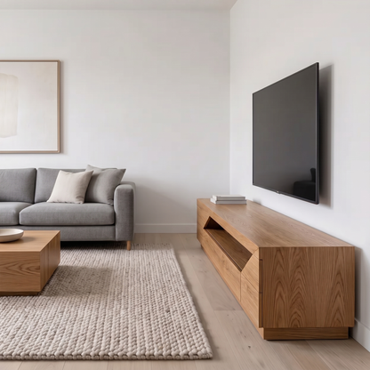 Minimal TV Console With Natural Wood Grain Design For Living Room