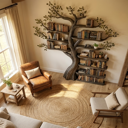Organic Tree Bookshelf Living Room Interior Sculptural Wall Display