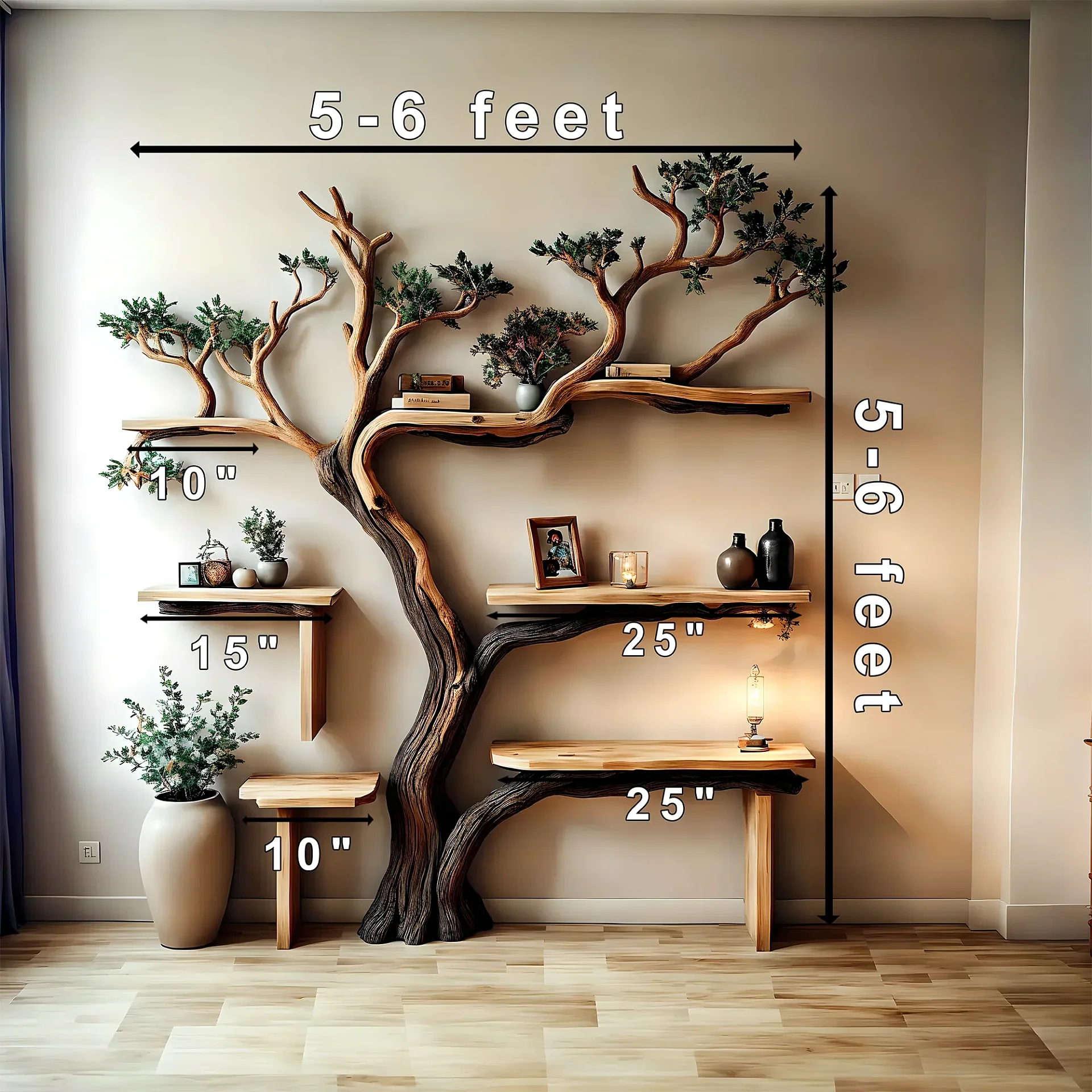 Handmade Natural Wooden Tree Branch Bookshelf