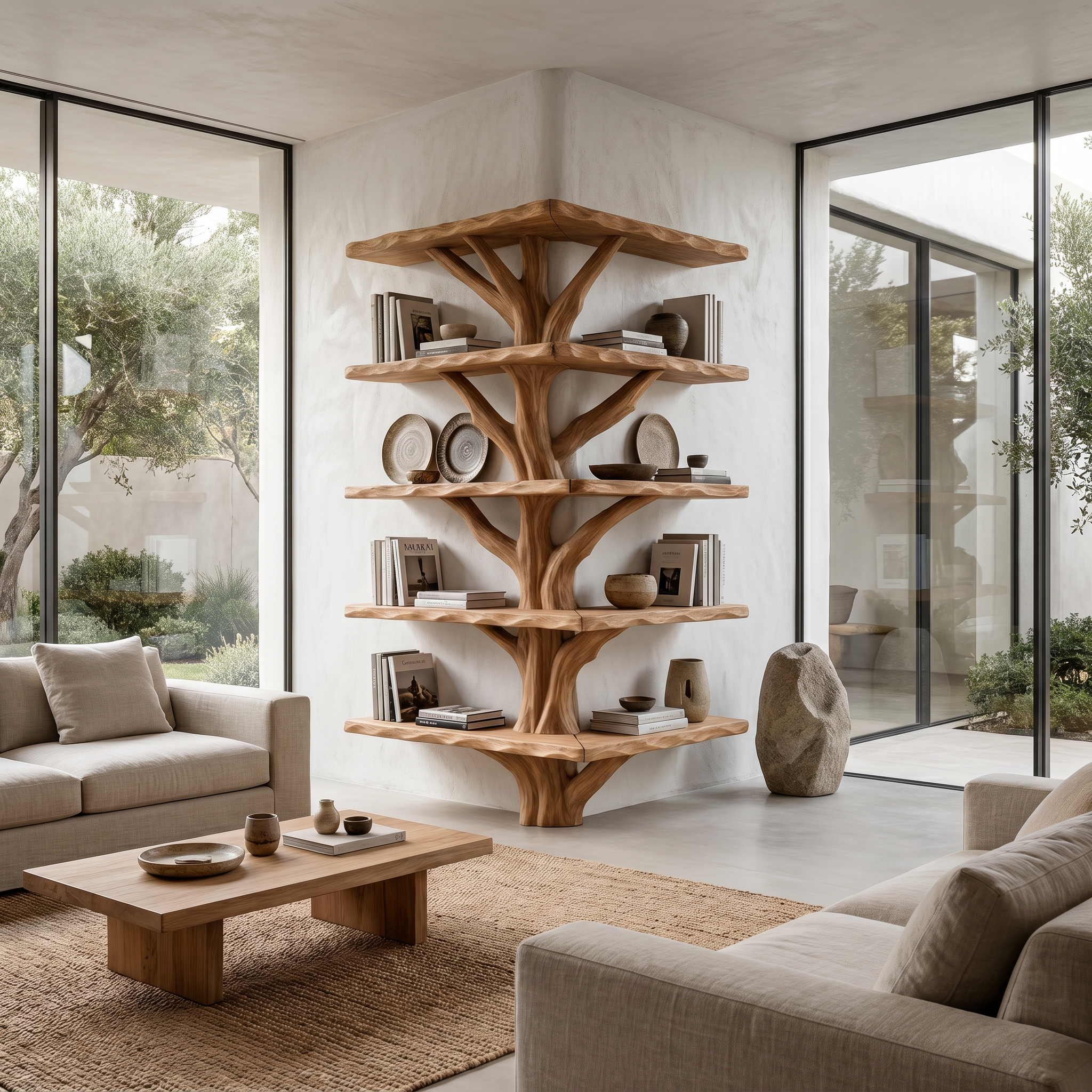 Organic Modern Tree Bookcase With Artistic Branch Frame For Home Office