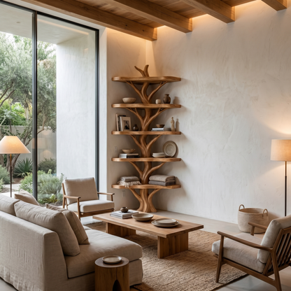 Sculptural Tree Bookshelf With Multi Tier Open Shelving For Reading Corner