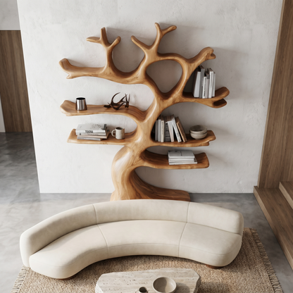 Organic Modern Tree Wall Shelf With Branch Inspired Storage For Living Room