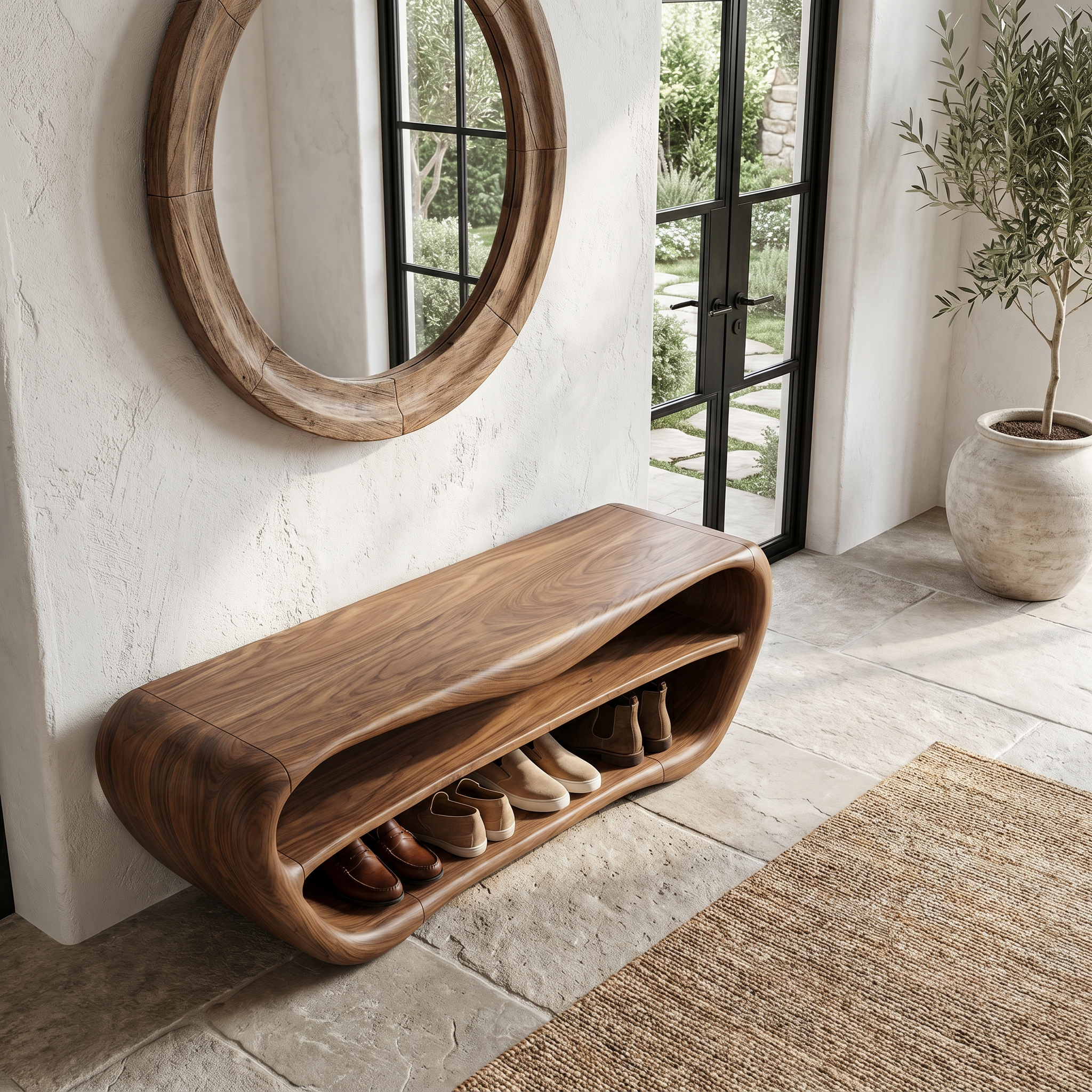 Handcrafted Shoe Bench With Open Storage For Entryway