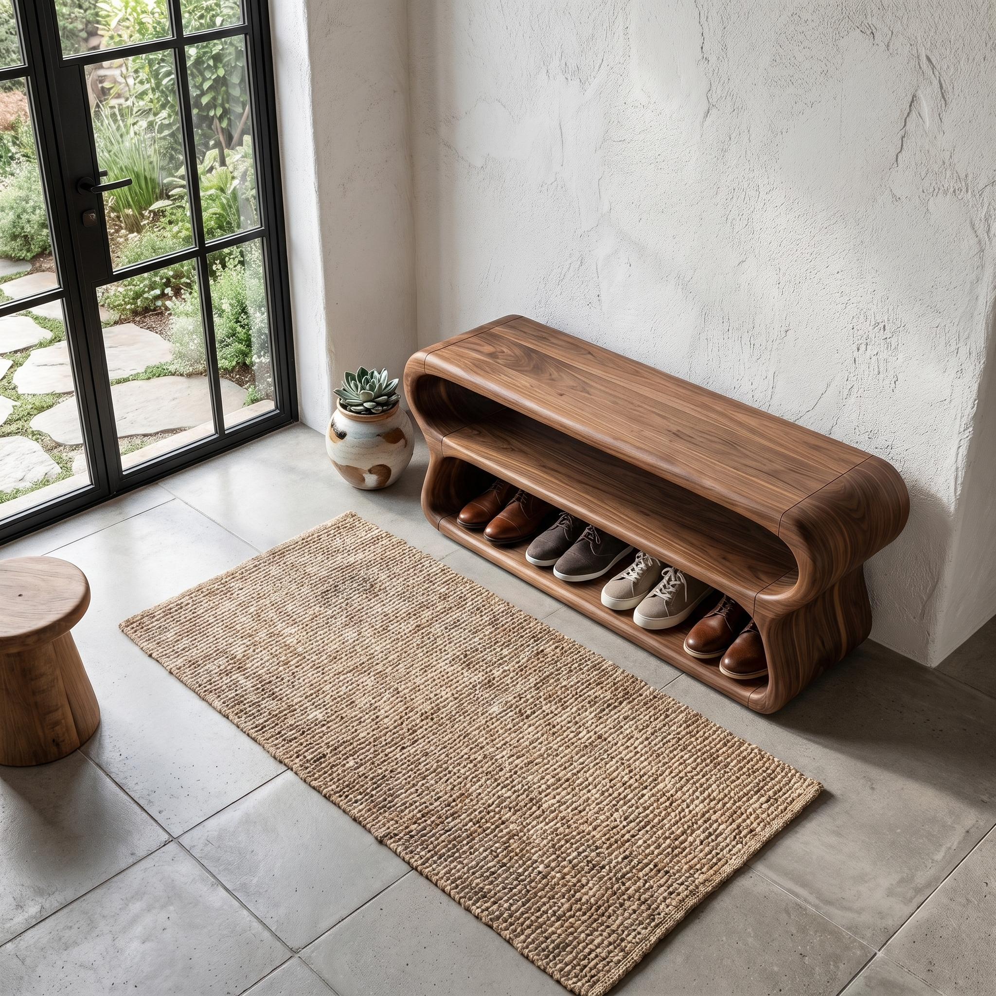 Contemporary Shoe Bench With Open Storage Compartments For Hallway