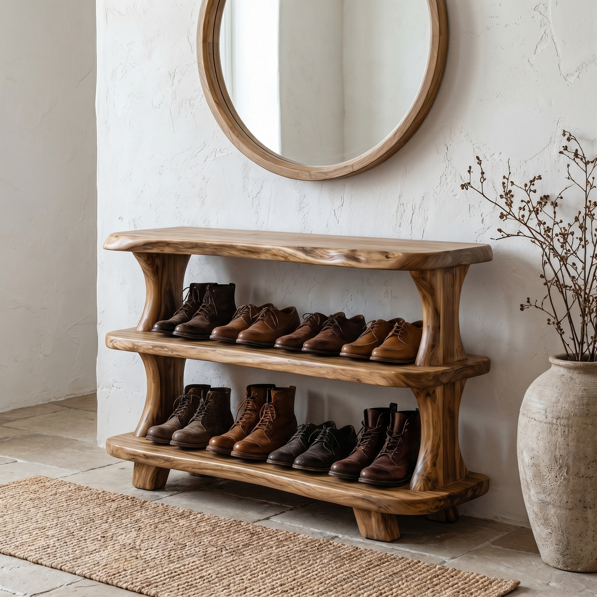 Modern Shoe Rack Sculptural Storage Design For Entryway