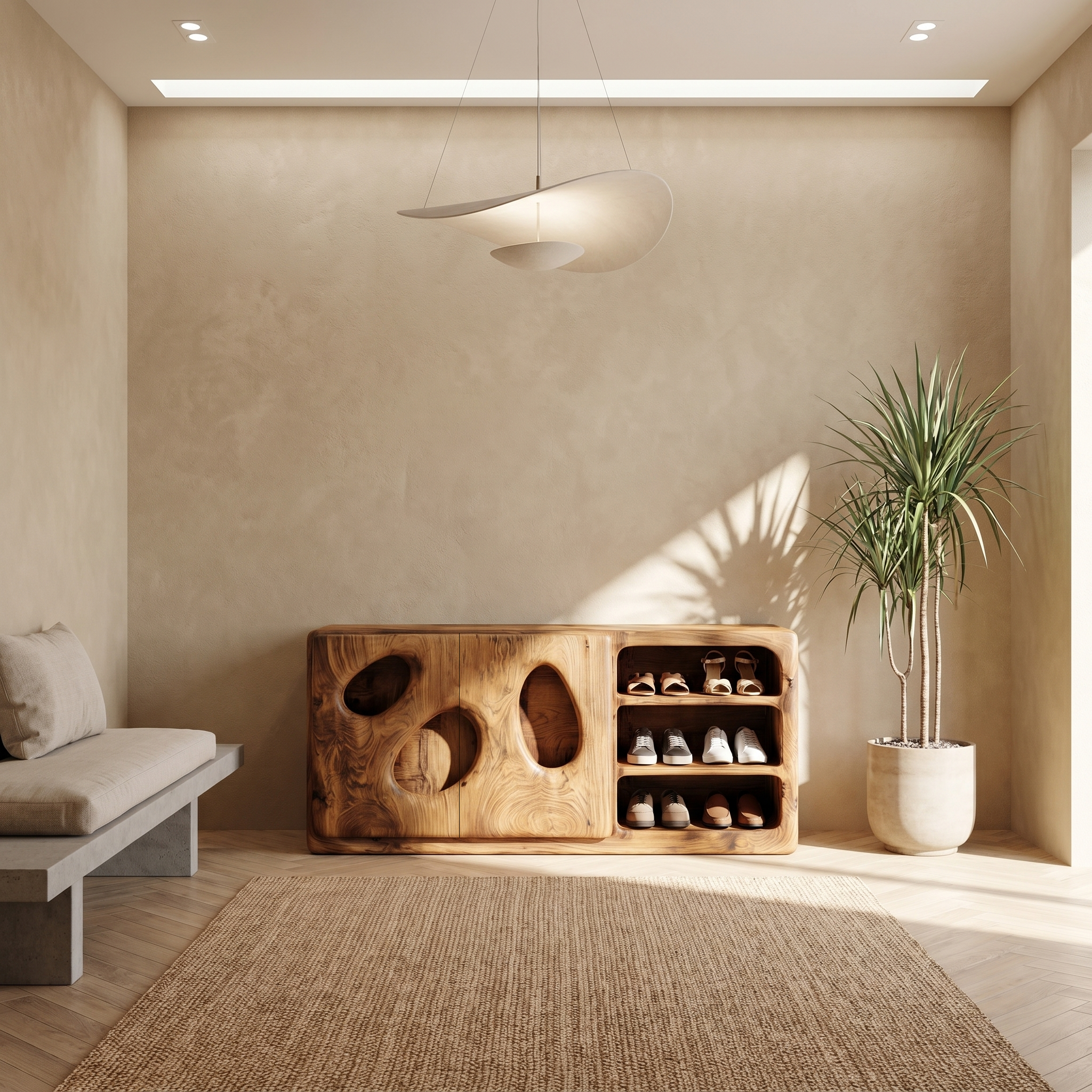 Organic Modern Shoe Cabinet Artistic Storage Design For Hallway