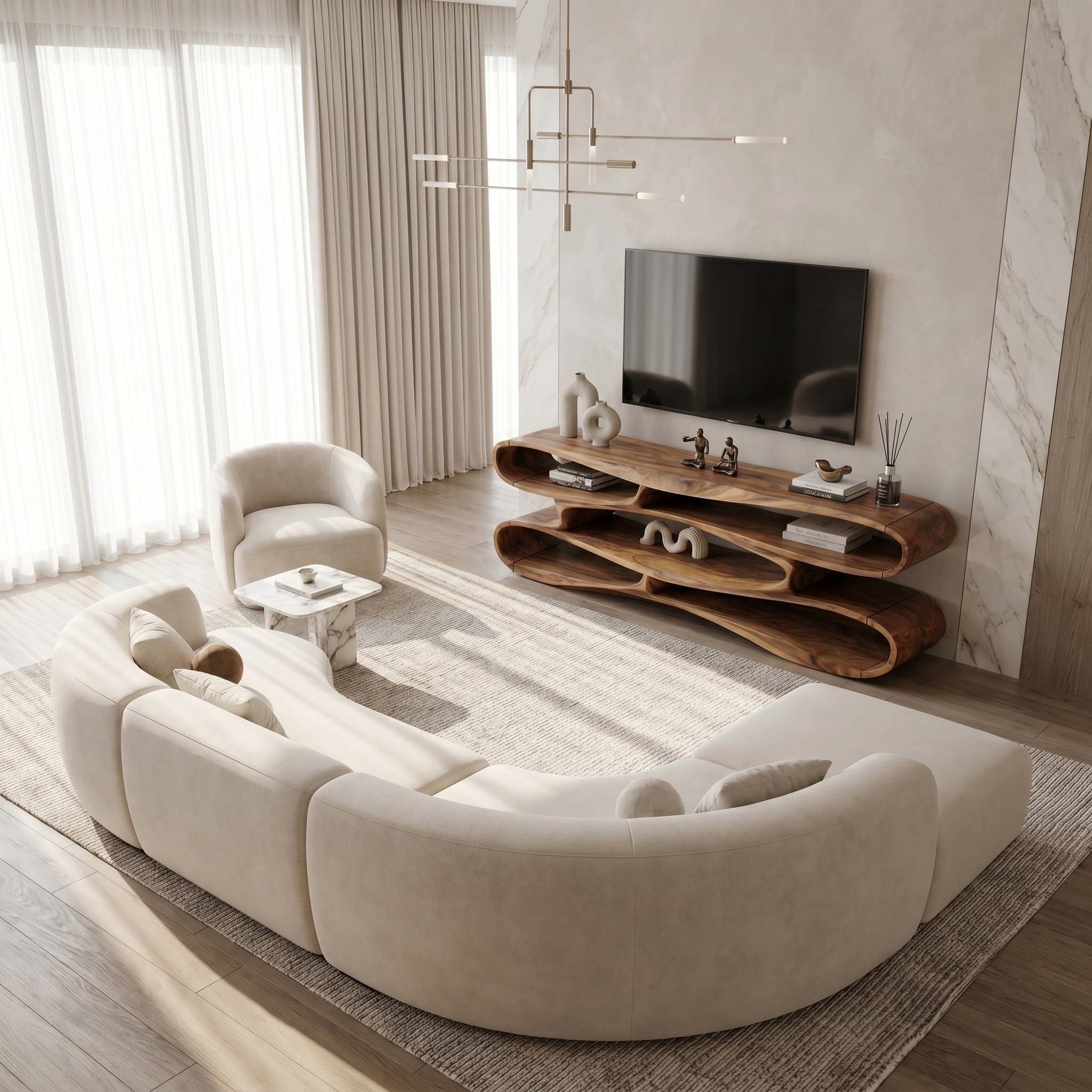 Sculptural Wood TV Cabinet Nature Inspired Entertainment Console For Living Room