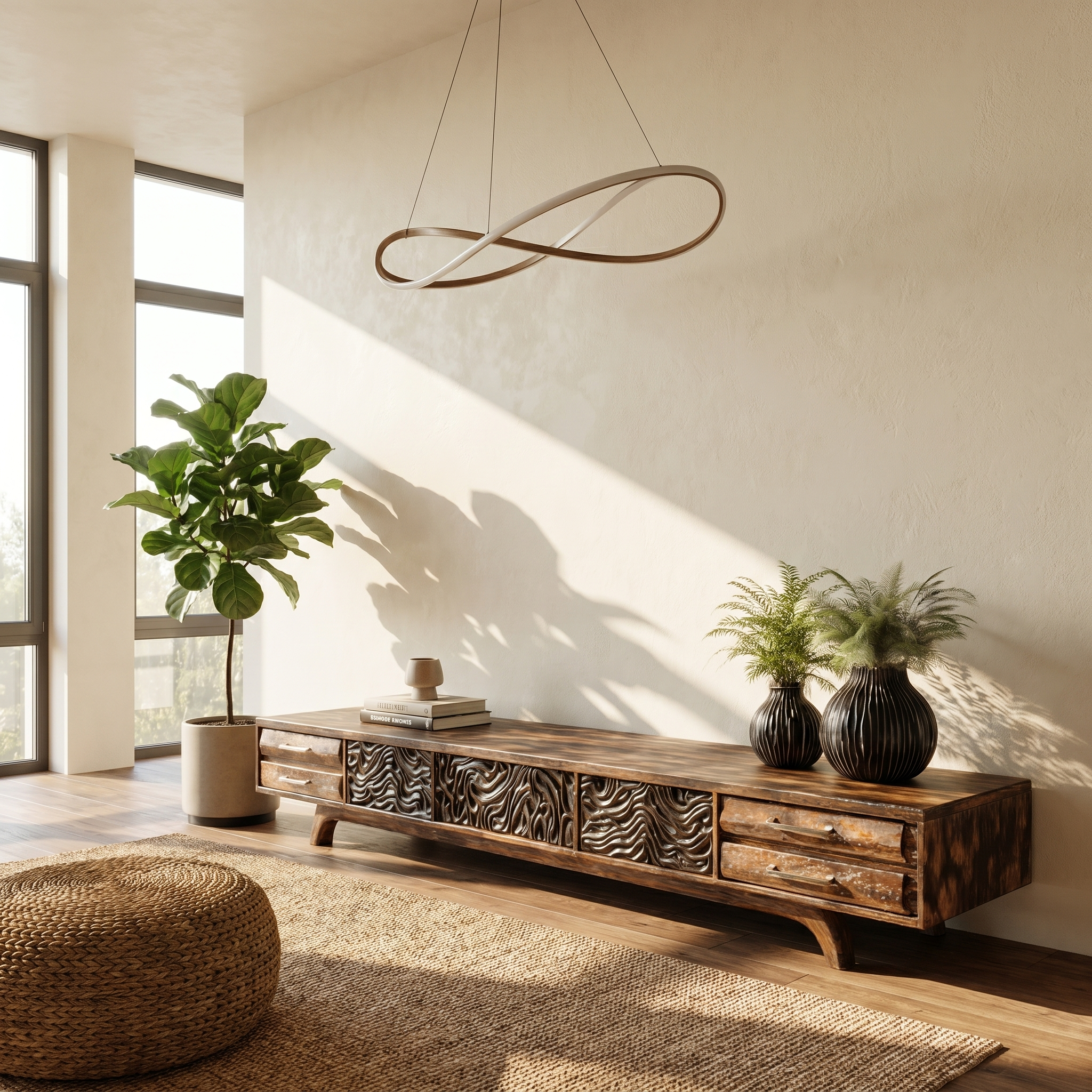 Rustic TV Cabinet Nature Inspired Media Console For Living Room