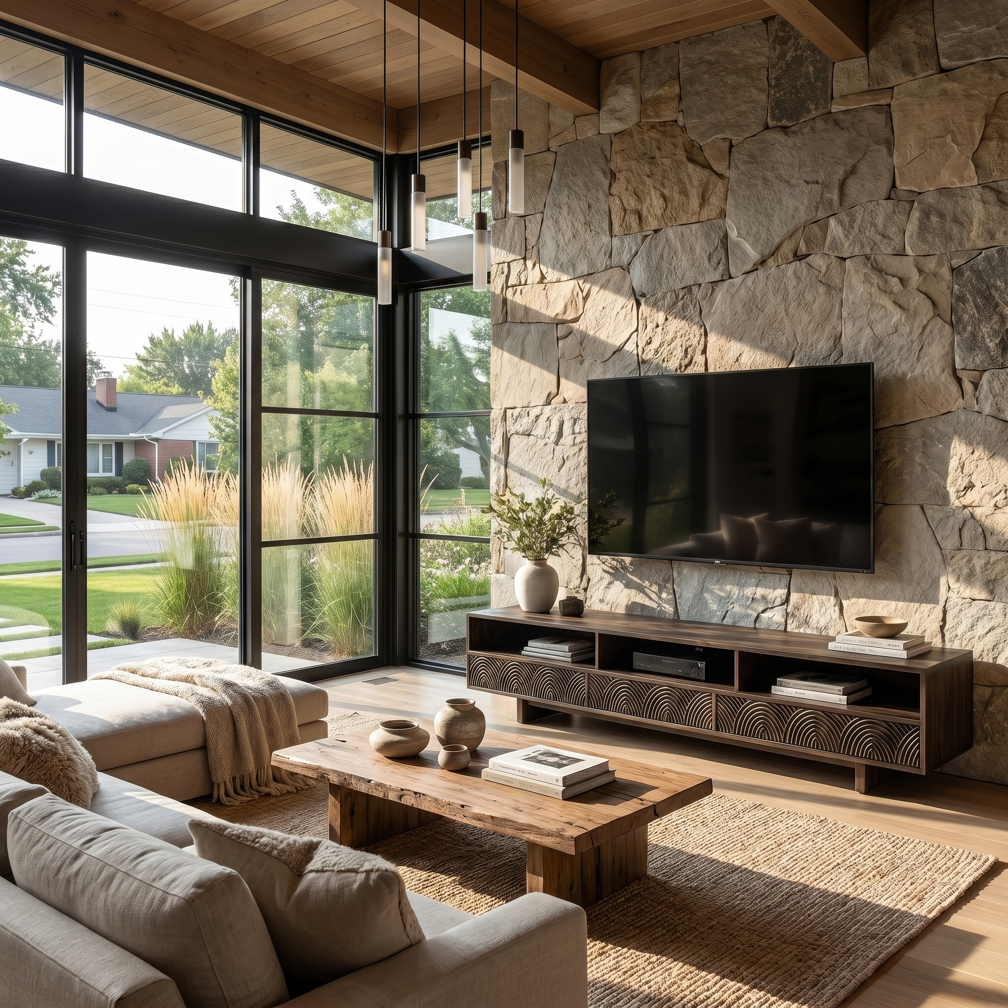 Rustic TV Cabinet Handcrafted Wood Storage Design For Living Room