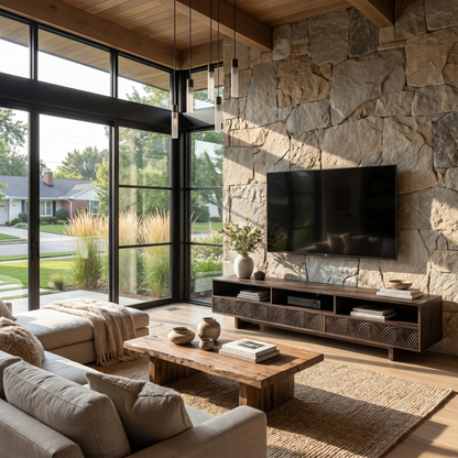 Rustic TV Cabinet Handcrafted Wood Storage Design For Living Room