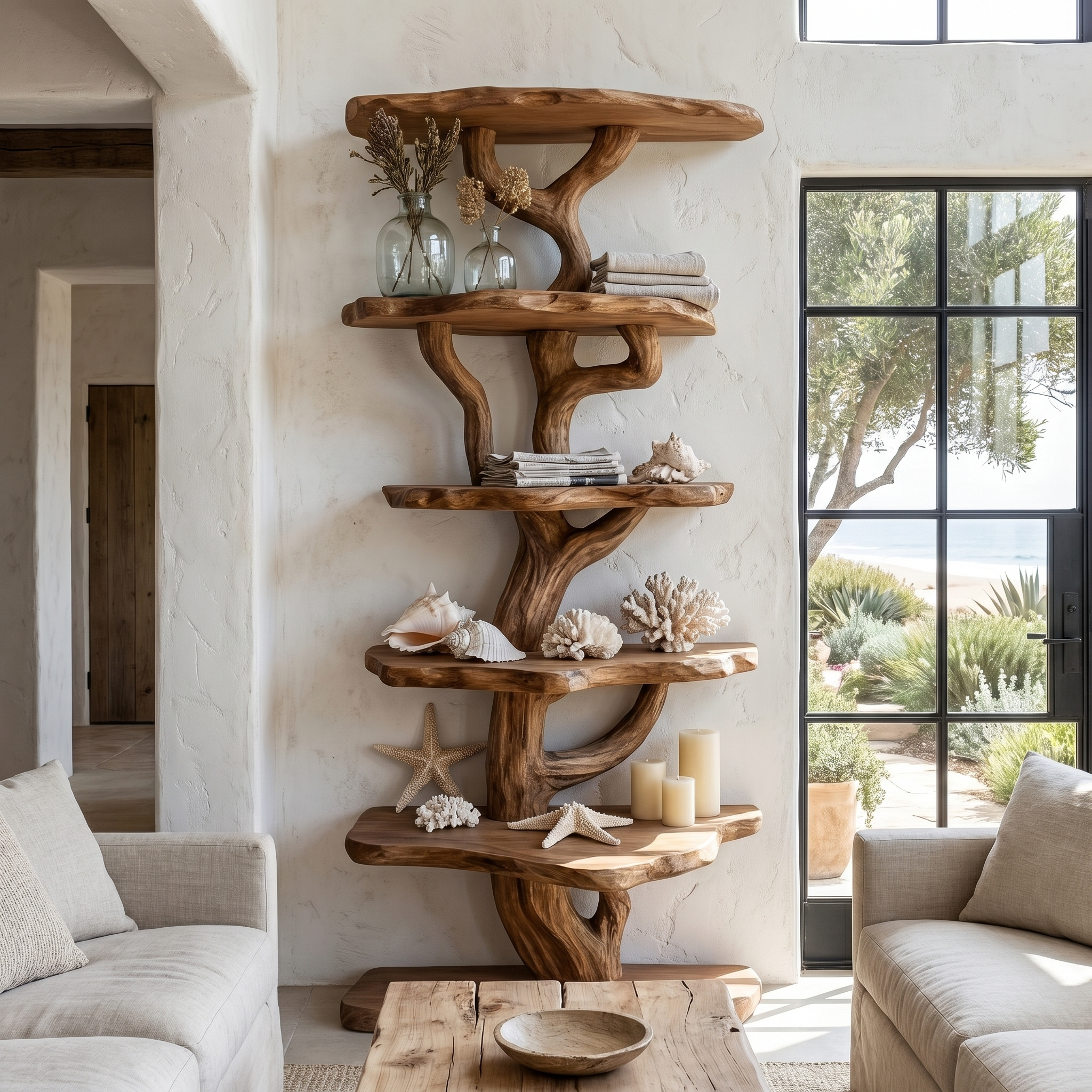 Rustic Sculptural Tree Bookshelf For Living Room And Entryway