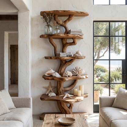 Rustic Sculptural Tree Bookshelf For Living Room And Entryway