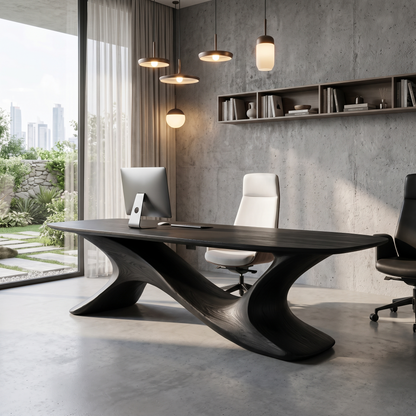Rustic Open Loop Desk Solid Wood Writing Desk For Home Office