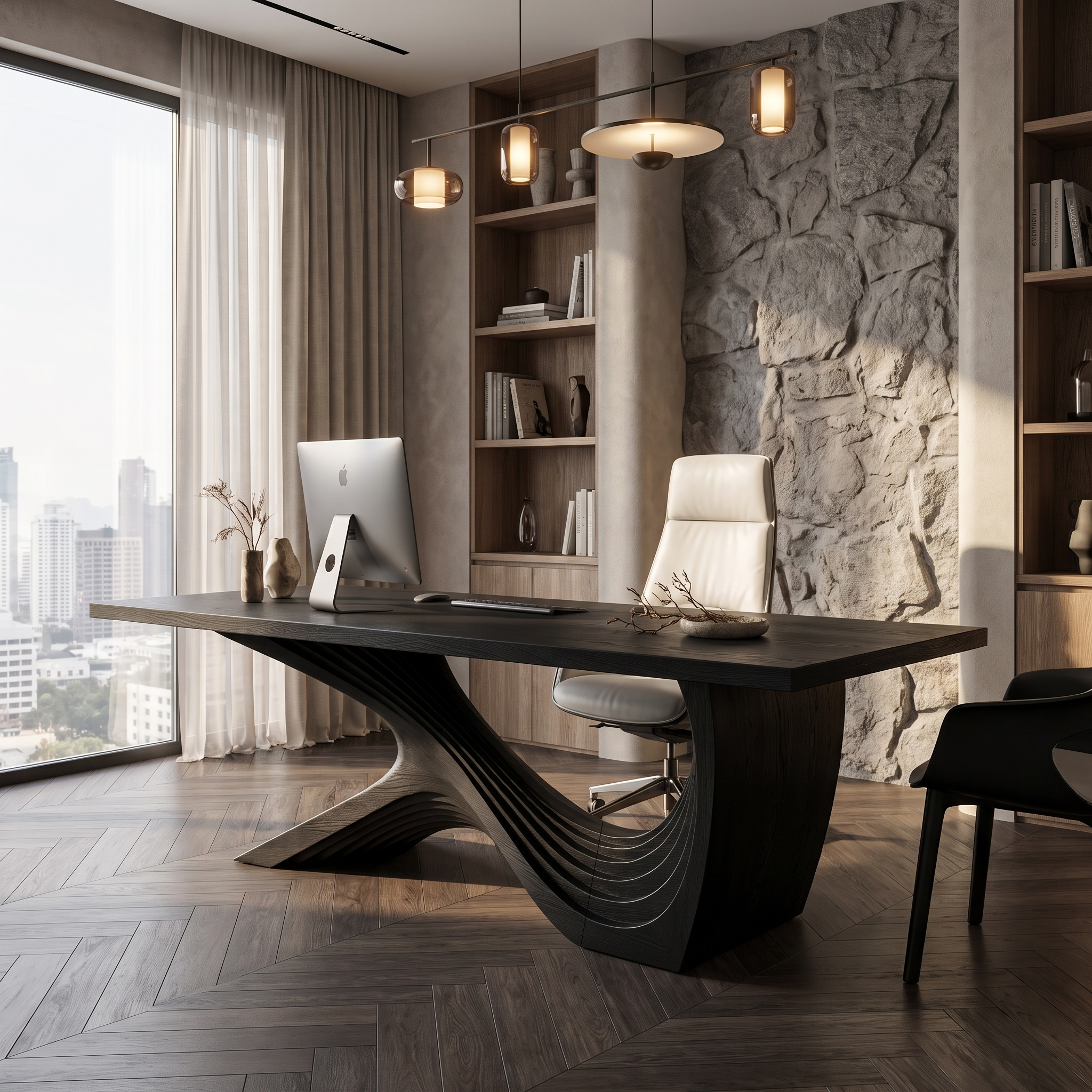 Organic Curved Base Desk Wooden Writing Desk For Home Office