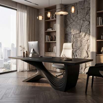 Organic Curved Base Desk Wooden Writing Desk For Home Office