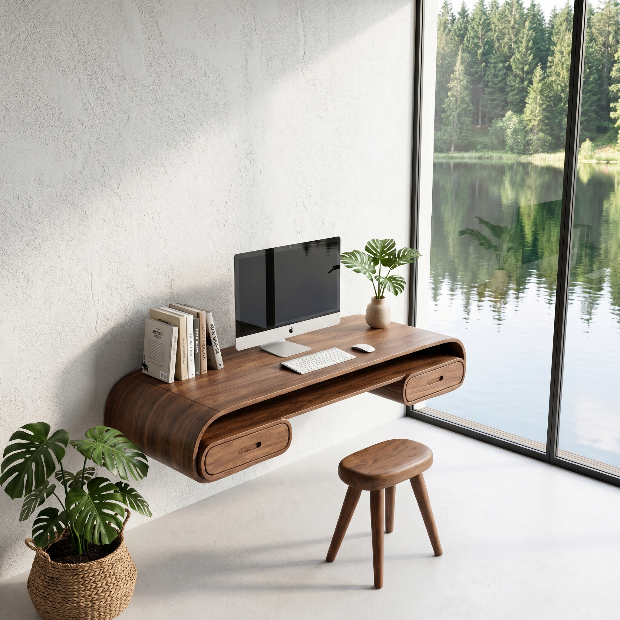 Minimalist Wall Mounted Desk With Built In Drawers For Home Office