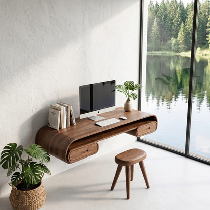 Minimalist Wall Mounted Desk With Built In Drawers For Home Office