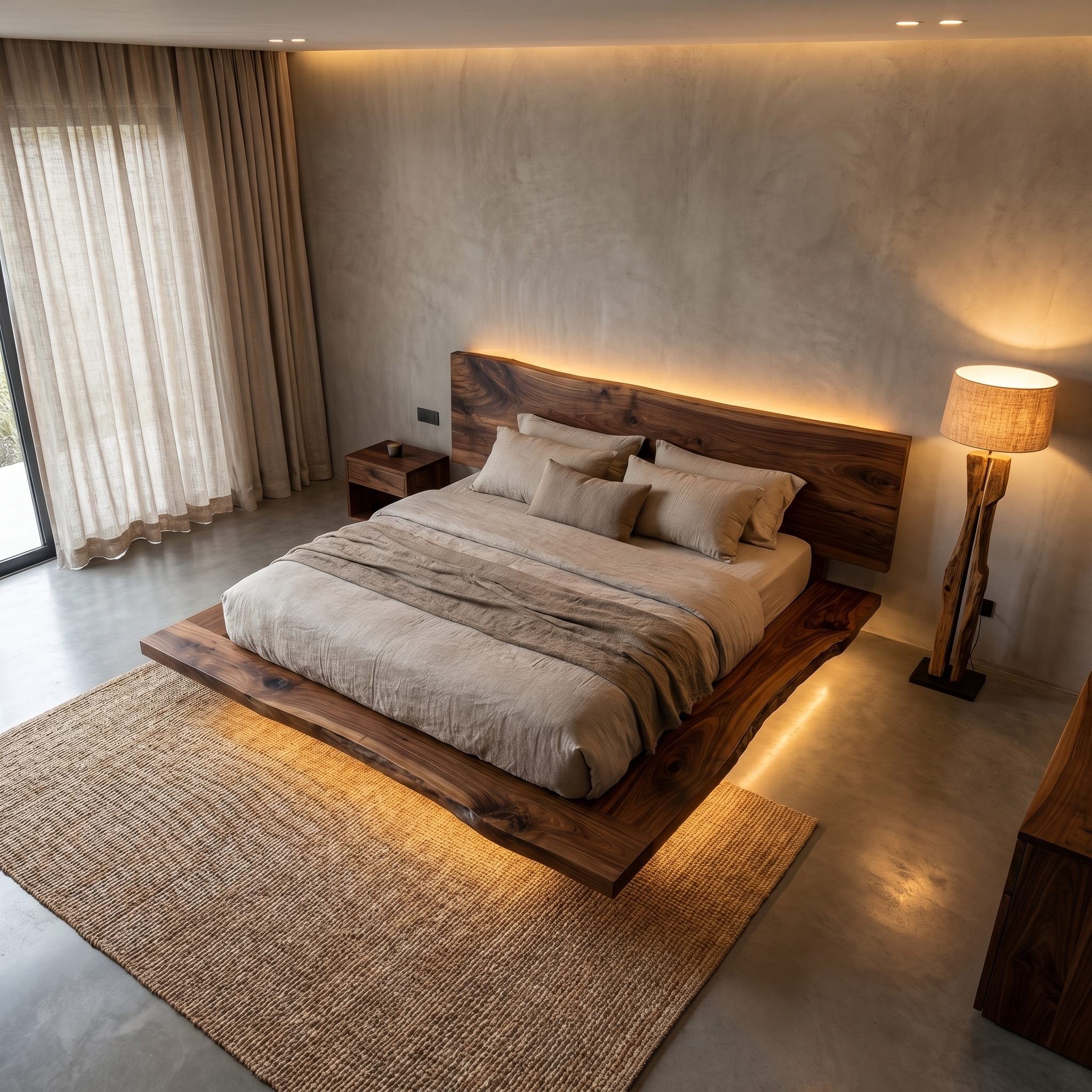 Rustic Bed Frame With Live Edge Headboard For Bedroom