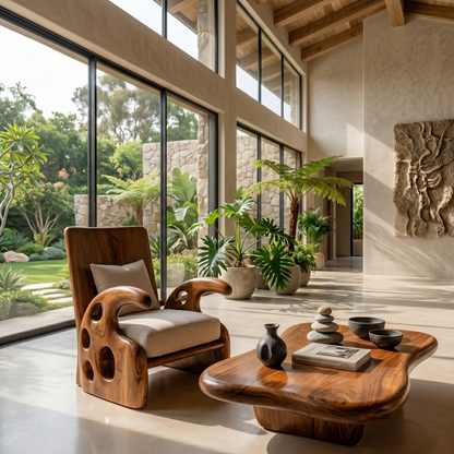 Organic Wooden Armchair For Reading Corner And Living Room