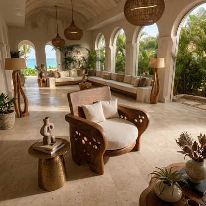 Nature Inspired Wooden Lounge Chair For Living Room