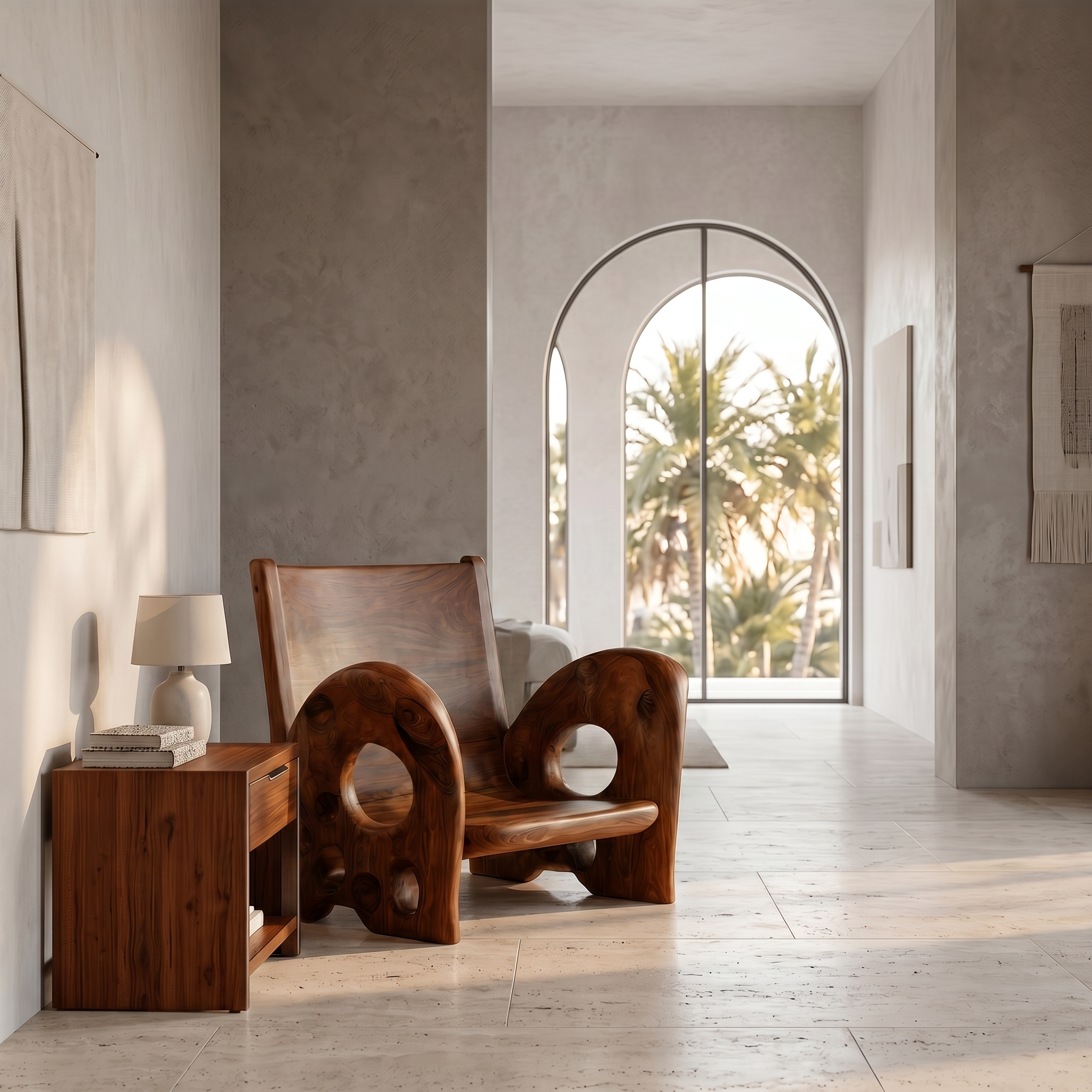 Sculptural Wooden Armchair For Living Room
