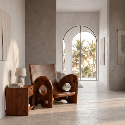 Sculptural Wooden Armchair For Living Room