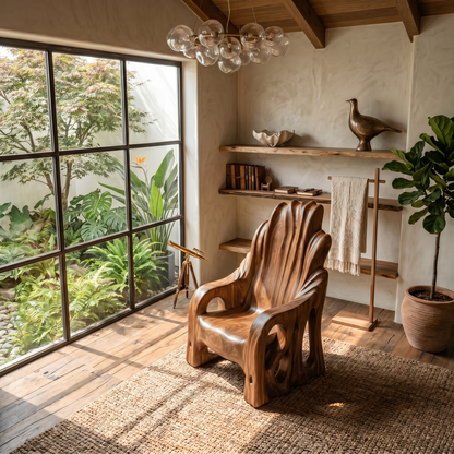 Leaf Inspired Wooden Armchair For Living Room
