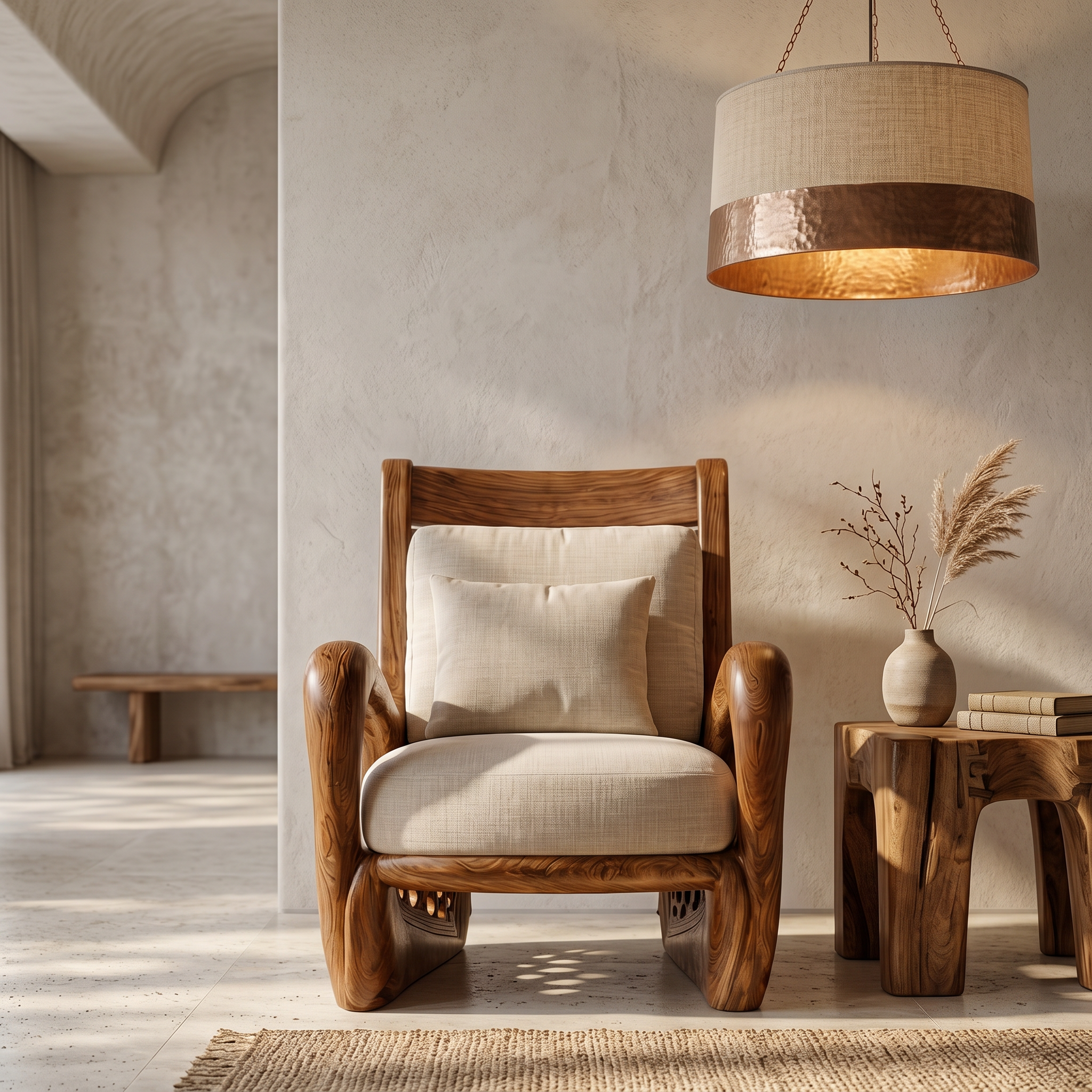 Nature Inspired Wooden Armchair For Living Room Relaxation And Comfort