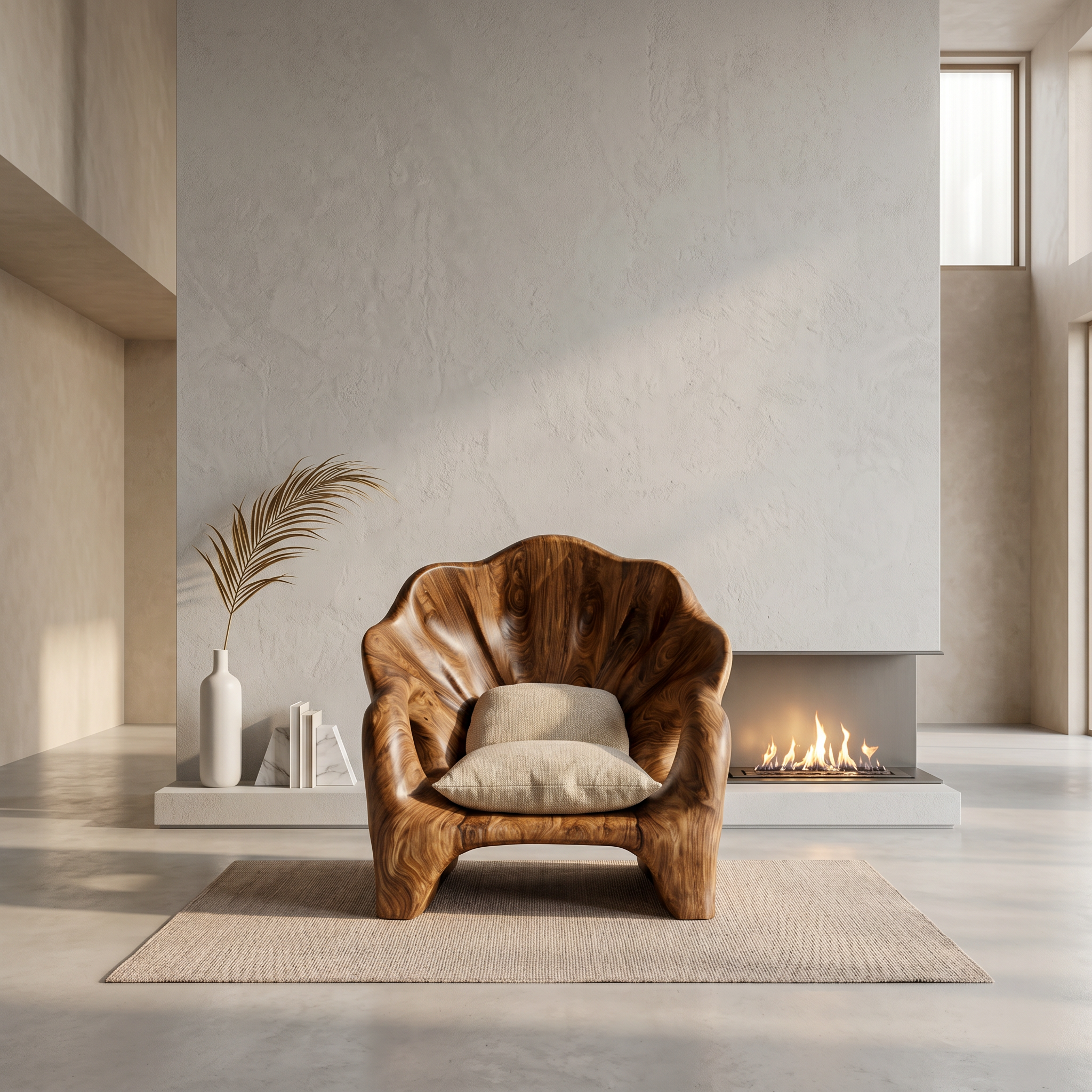 Organic Accent Chair With Artistic Wood Frame For Living Room